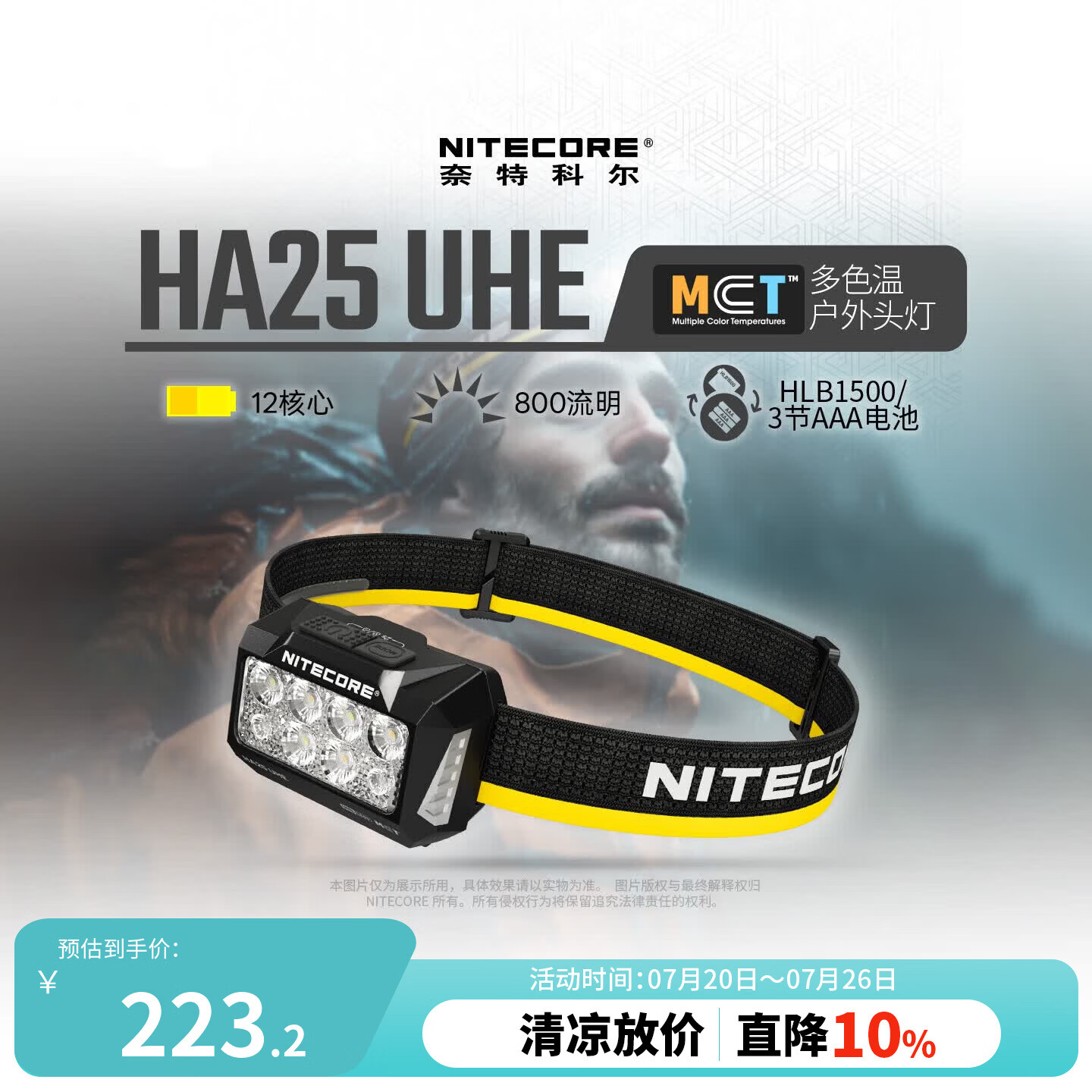 NITECORE奈特科尔HA25 UHE户外头灯多色温轻量便携式徒步登山夜跑用照明灯