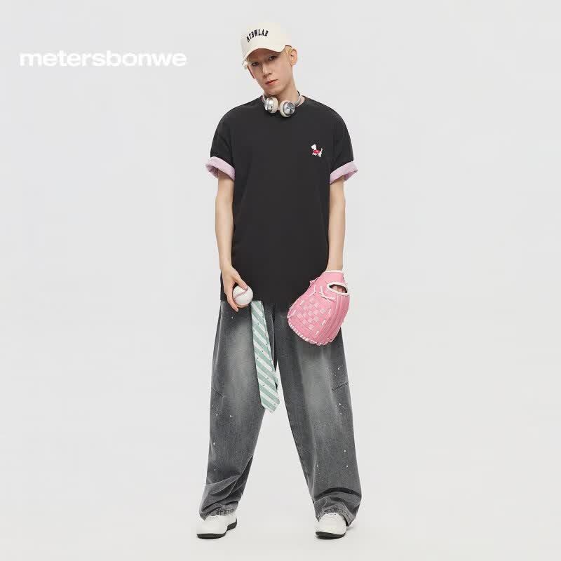 美特斯邦威(Meters Bonwe)t恤短袖男女同款2026夏季新款潮流休闲印花纯棉舒适透气短袖T恤男 锡灰 L 175/96A