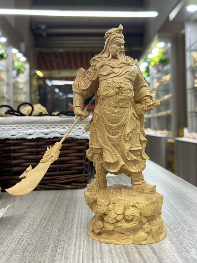 木雕横刀关公神像摆件实木雕刻武财神客厅人物招财镇宅关羽像装饰