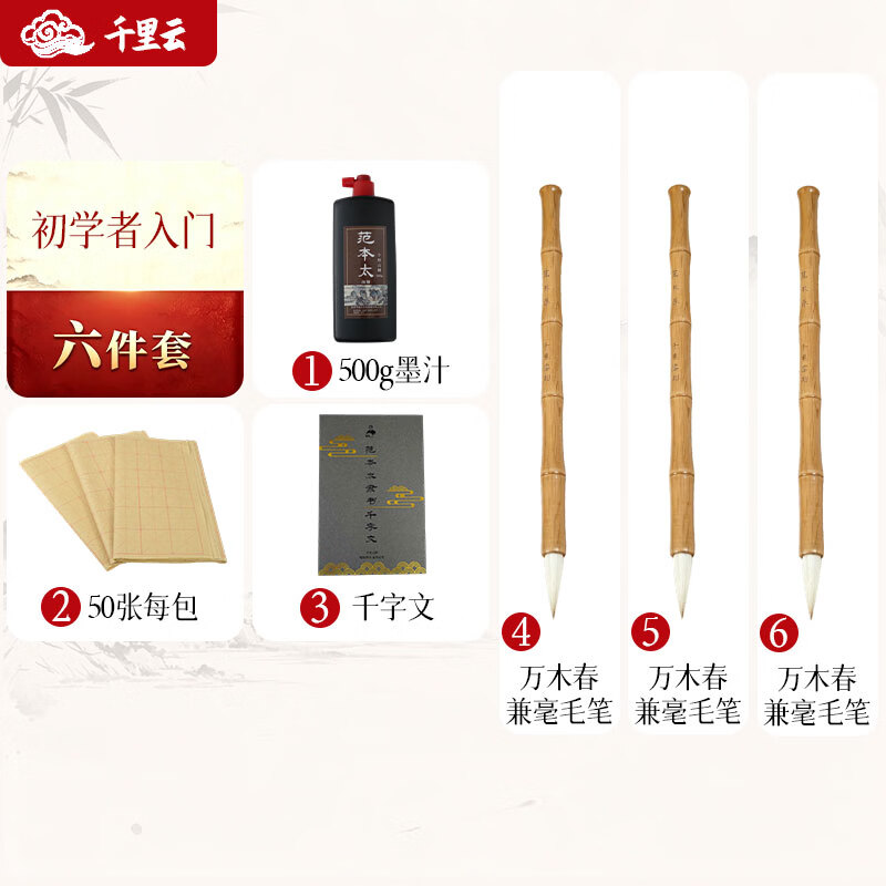 千里云范本太毛笔临摹字帖隶书千字文 国学书法原帖字卡 初学者入门精品套装学生成人国画书法练字专用 【升级】范本太隶书+毛笔3支+油墨+书法纸