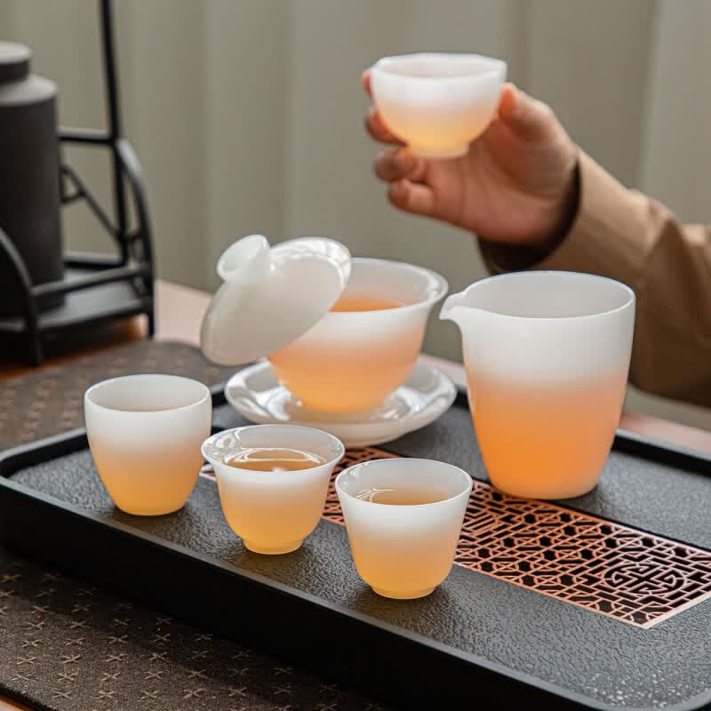 冰种玉瓷悬停盖碗单个璞玉茶杯会客送礼透亮不烫手易清洗 如意盖碗150ml【精美礼盒装】