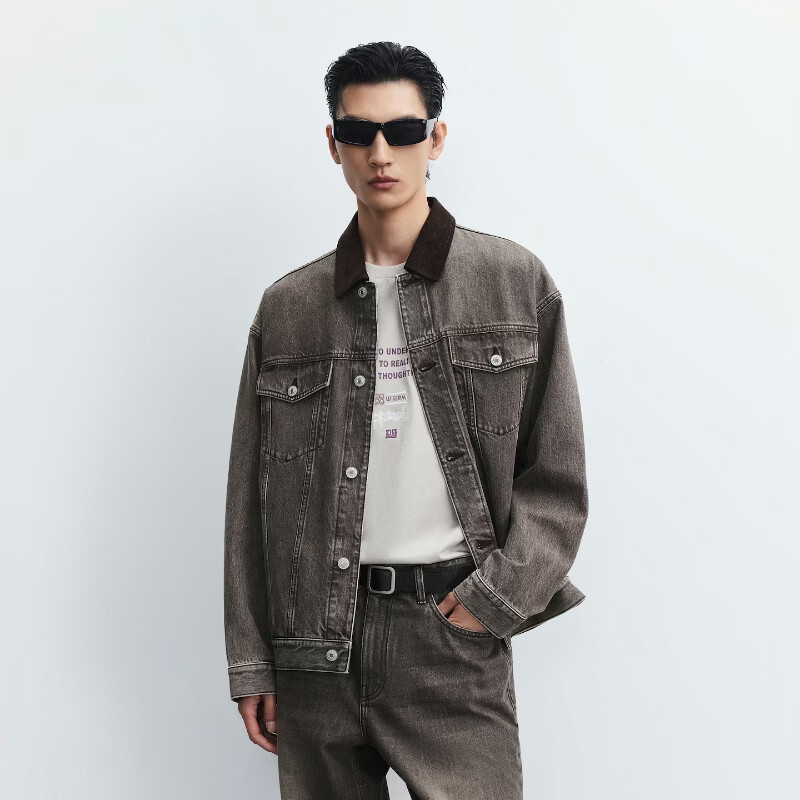 杰克·琼斯(JACK&JONES)【巴恩风】2026年秋季男装牛仔夹克男士潮流复古休闲新款外套衣服 E13棕灰色 S (170)