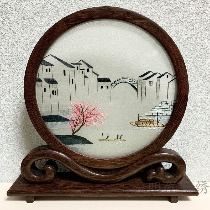 霜魄 开封汴绣清明上河图 苏绣刺绣摆件手工成 粉墨水乡