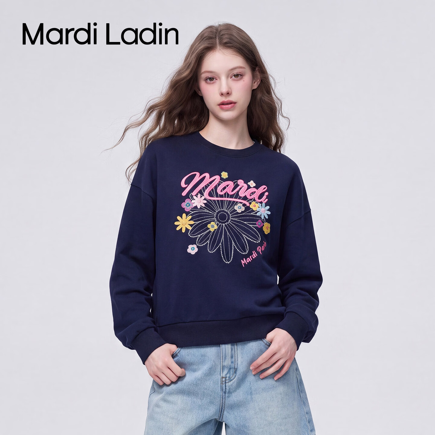 MARDI LADIN潮牌简约套头卫衣女2026年秋季新款宽松百搭休闲显瘦长袖上衣女 藤蓝 M