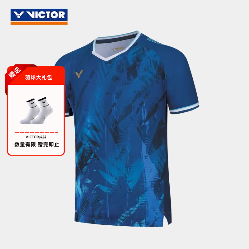 威克多（VICTOR）【限时特惠】羽毛球服男女款签约球员大赛服夏季透气针织运动短袖 大赛款T恤/B银河蓝 男款 L