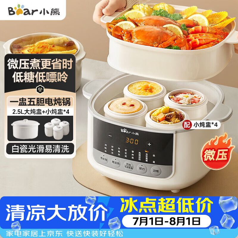 小熊（Bear）电炖盅电炖锅隔水炖家用4人用煲汤炖汤锅燕窝炖盅4.1L炖蒸煮一体微压电炖锅DDZ-J25G2