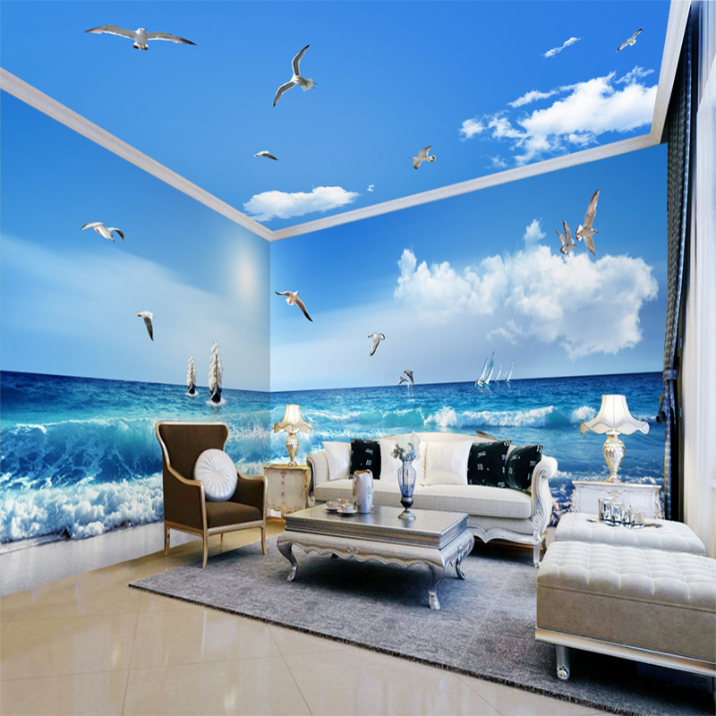 伊尔雅 3d高清风景画壁纸大海沙滩8d立体壁画布海景酒店客厅卧室电视