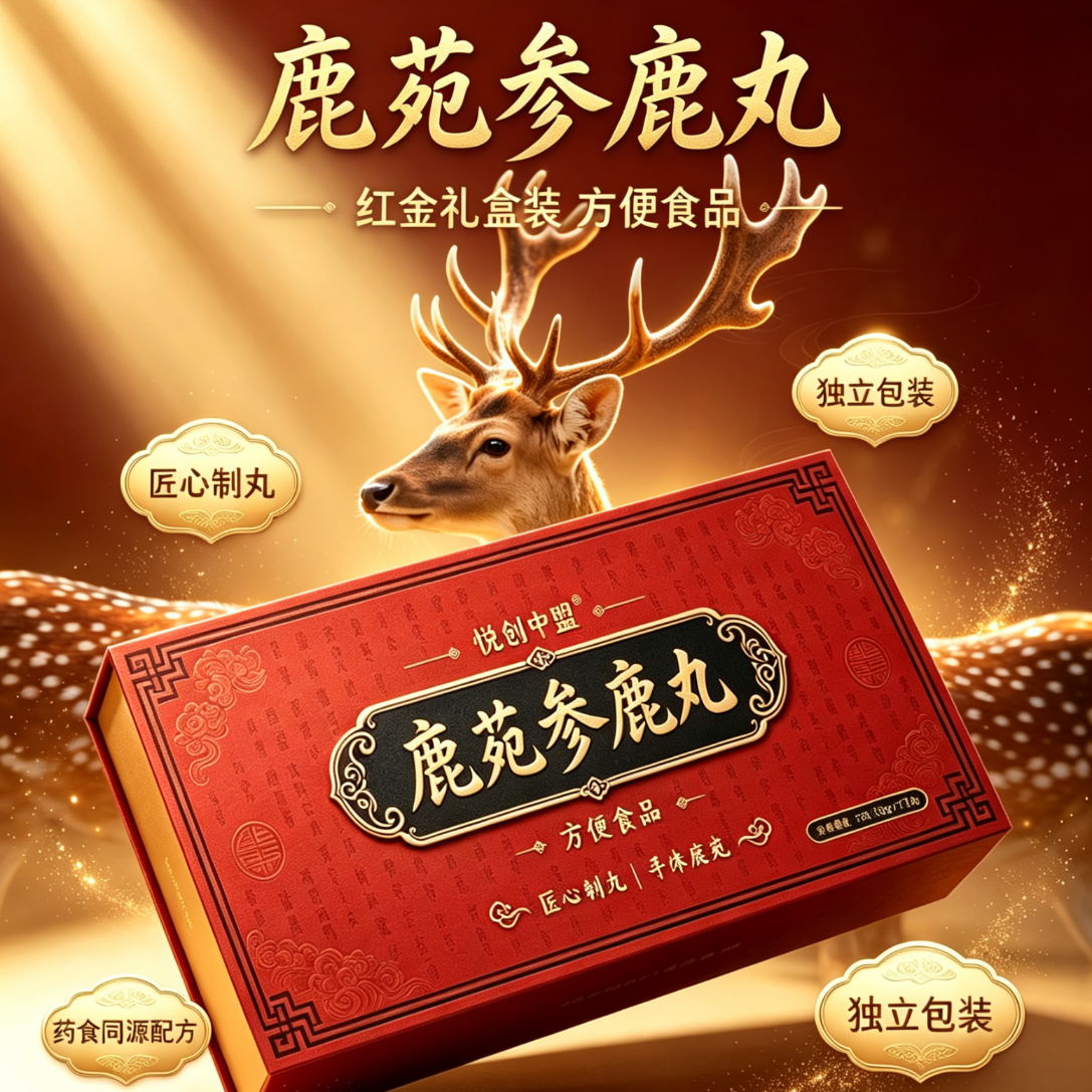 悦创中盟鹿丸参鹿丸鹿鞭持久补肾人参 传统古法滋补参鹿丸 12粒*5盒 加送三罐共81颗