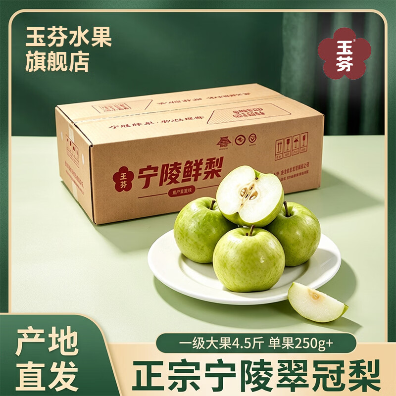 玉芬翠冠梨 新鲜现摘 蜜梨青皮 脆梨 现摘大果脆甜多汁 当季生鲜水果 净重4.5斤【单果250g+】 京东折扣/优惠券