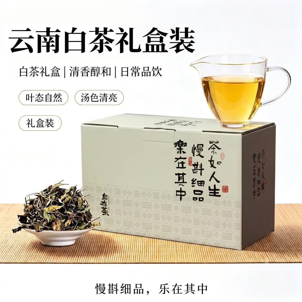 云南白茶茶叶散装茶礼盒装口粮茶古树果香送礼枣香白茶礼盒装 云南白茶礼盒装 1盒装x300克【云南白茶礼盒装】