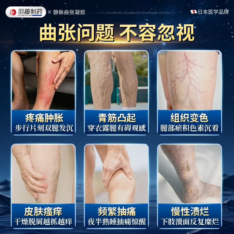 羽藤制药静脉曲张专用膏药蚯蚓腿疏通血管医用远红外治疗凝胶冷敷日本进口 【蚯蚓腿 青筋凸起专用】3盒装 至快次日达&无效包售后&日本品牌