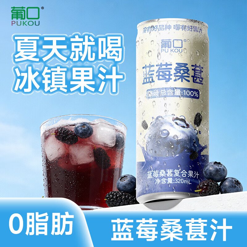 葡口(pukou)果肉饮料果汁清甜解腻饮料健康饮品干净0添加防腐剂 【蓝莓桑葚汁】320ml*6罐 0添加防腐剂 京东折扣/优惠券