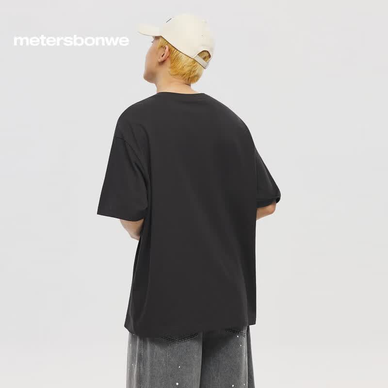 美特斯邦威(Meters Bonwe)t恤短袖男女同款2026夏季新款潮流休闲印花纯棉舒适透气短袖T恤男 锡灰 L 175/96A