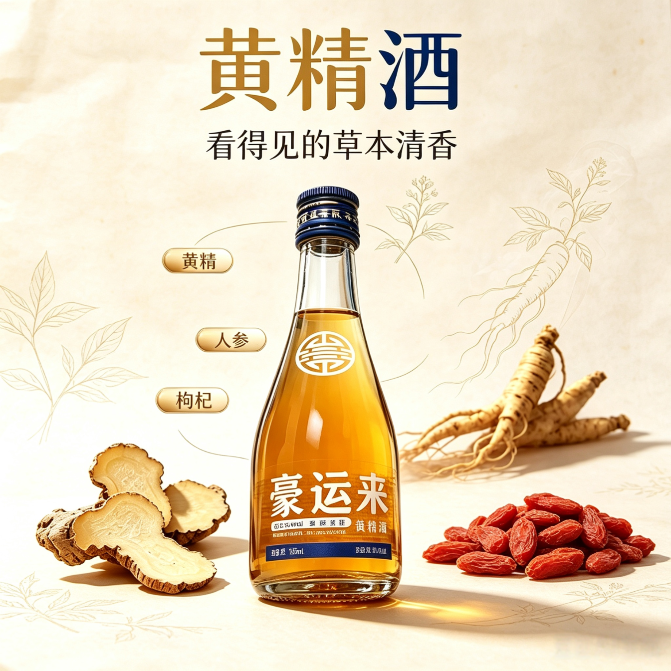 德意豪运来125ml六瓶38度整箱黄精酒送礼自饮零添加零糖康养阳刚 38度 125mL 6瓶