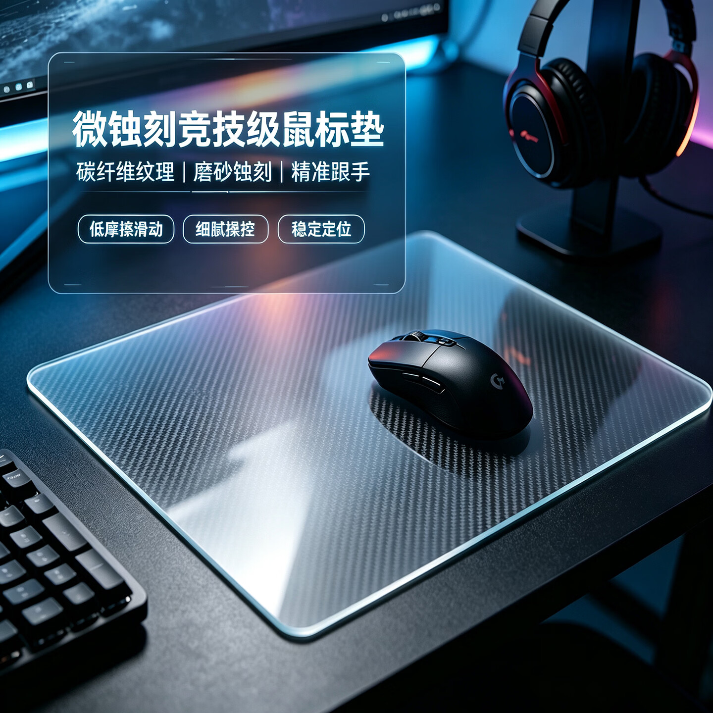 GURUIHAO微蚀刻玻璃鼠标垫无涂层硬质防滑FPS电竞游戏专用女生二次元中小超大号家用电脑键盘桌垫子可定制 【DIY定制】详情咨询客服 900mm*400mm