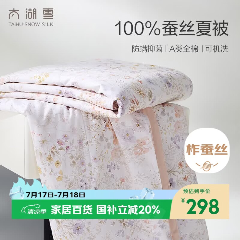 太湖雪 100%蚕丝空调被 全棉可水洗夏凉被 A类抗菌防螨夏季薄被2*2.3m