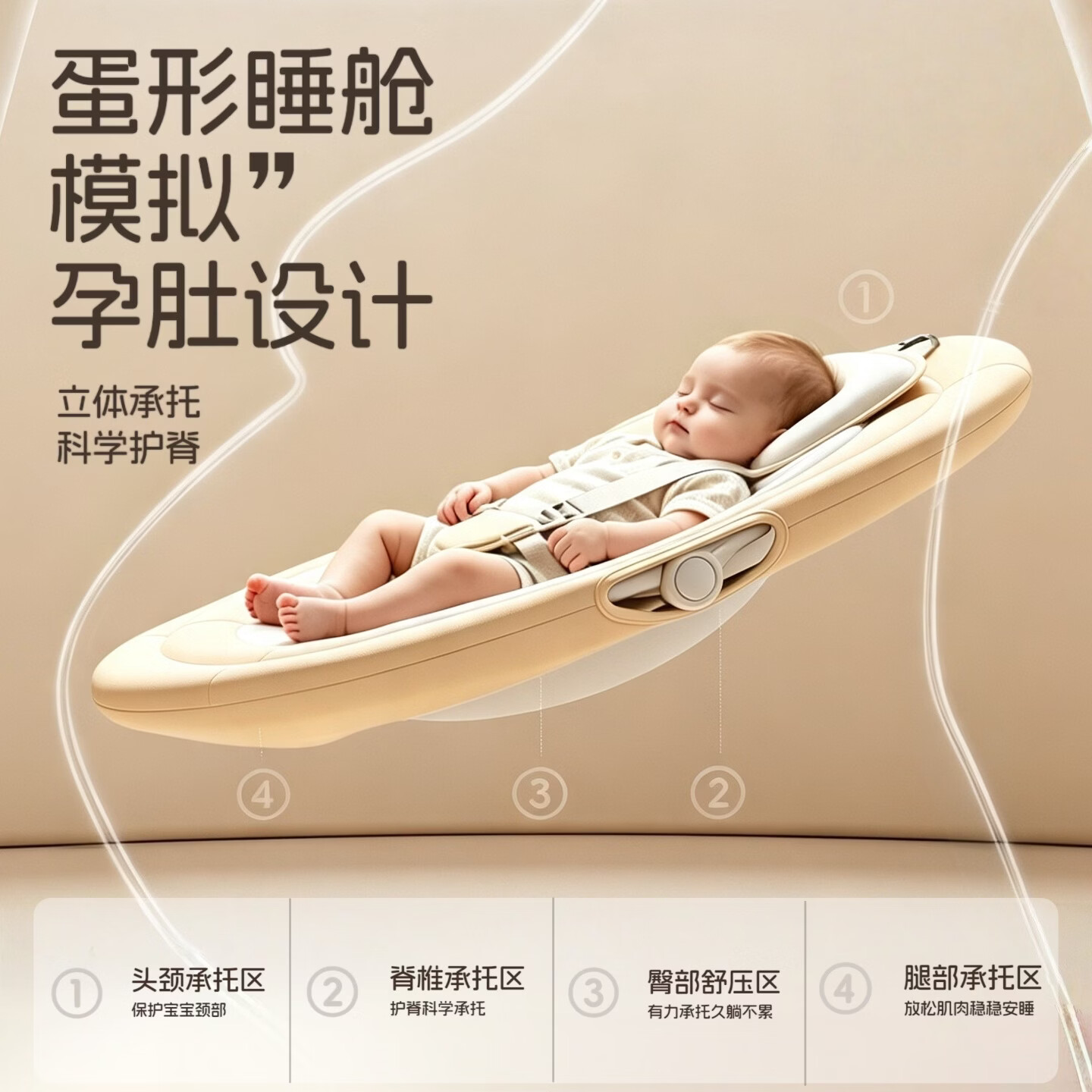 钰幸婴儿摇摇椅电动哄睡摇篮床新生儿见面礼0-9个月哄娃神器宝宝摇椅 礼盒装【蚊帐+APP+蓝牙+玩偶+头枕】奶油杏