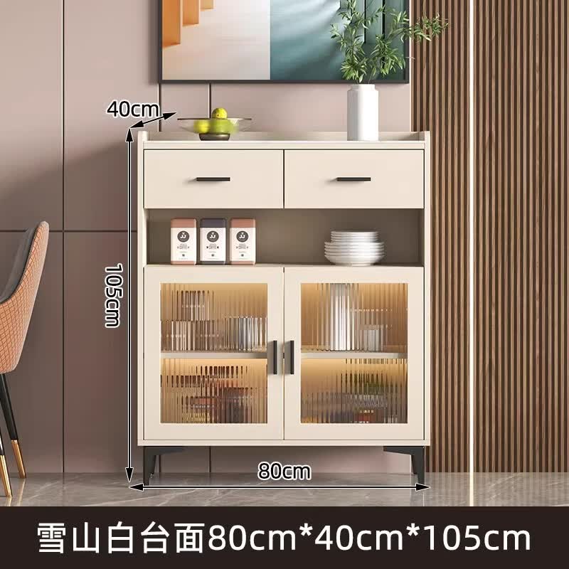 窄款餐边柜靠墙收纳柜20cm岩板餐柜玻璃门厨房置物柜储物饭厅客厅 长80宽40高105白岩板【ENF级】
