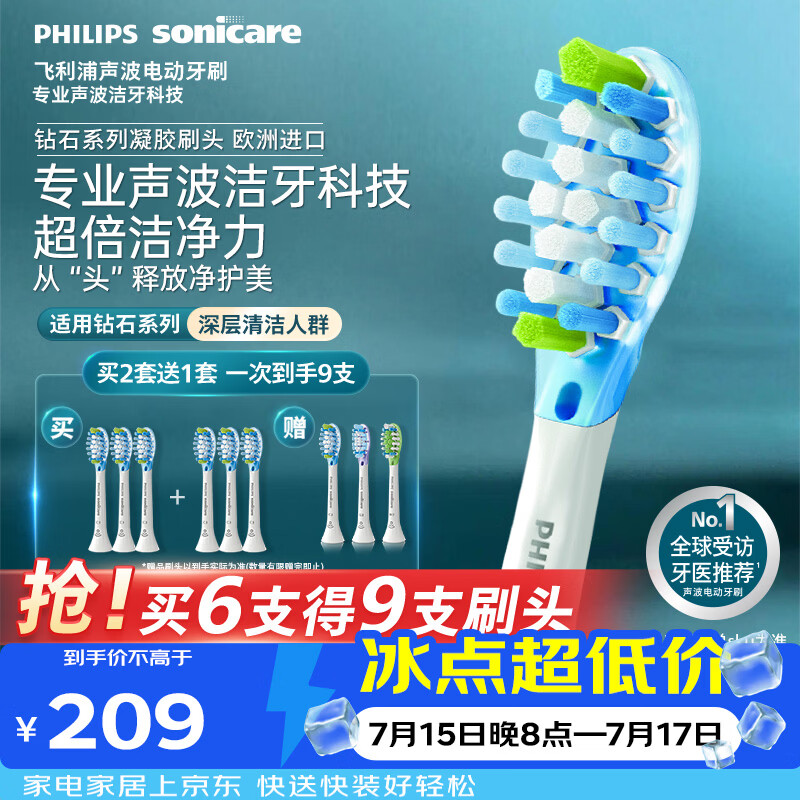 飞利浦（PHILIPS）电动牙刷头C3洁净型官方原装欧洲进口适配钻石7/7pro/9/9pro/AI系列刷柄  3支装HX9043/67 白色