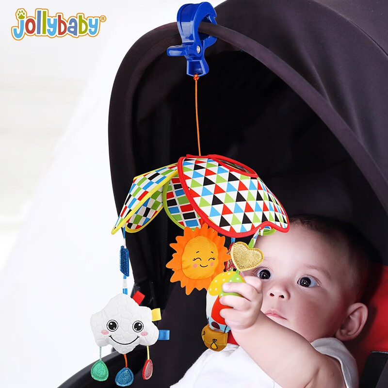 jollybaby婴儿车挂件玩具3-6月宝宝推车玩具挂件床铃婴儿床布艺铃铛0-1岁 云朵车挂