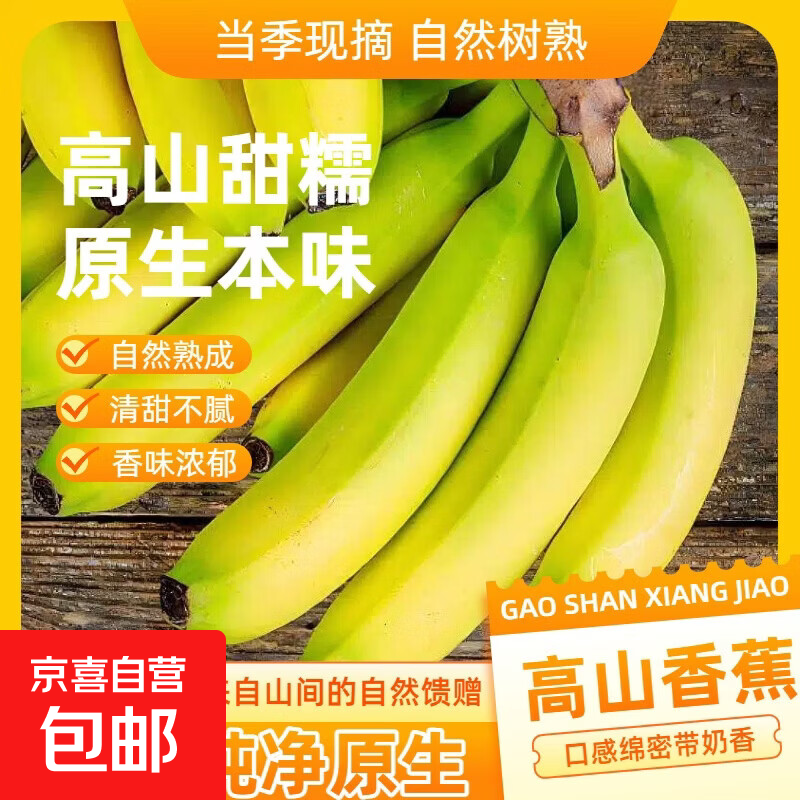京喜加云南高山香蕉现摘直发新鲜青蕉发货水果软糯可口早餐佳品骐鲜园9 高山香蕉【优选装】带箱9斤净重8.3斤