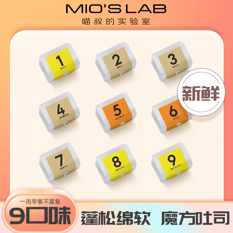 喵叔的实验室（MIO'S LAB）多口数字味魔方吐司 手撕早餐代餐饱腹短保网红爆款口味12个装 9号巧克力6个+4号原味6个