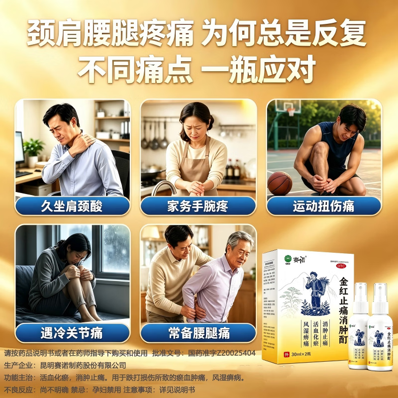 [赛诺（SINOMAX）]金红止痛消肿酊 30ml*2瓶 10盒装 消肿止痛酊60ml 消肿止痛药风湿骨跌打损伤膝关节疼痛