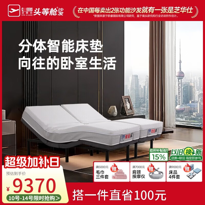 芝华仕（CHEERS）零距无床头电动智能床零重力升降多功能主卧1.8m双面可睡分体Z079