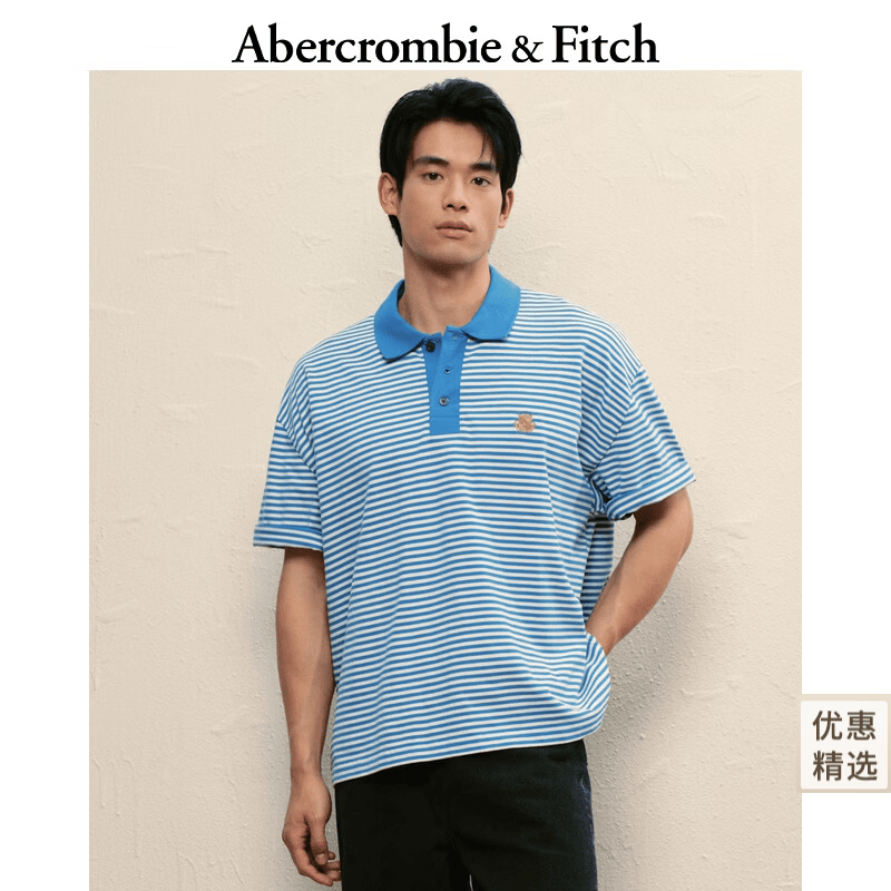 Abercrombie &amp; Fitch【重磅POLO】男装25夏季美式条纹棉质POLO衫短袖T恤124-5570 海军蓝条纹 2XL  (185/124A)