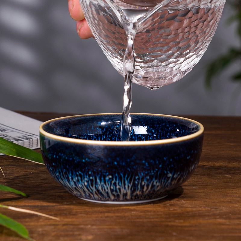 鋆钰 建盏茶杯陶瓷杯办公家用功夫茶杯茶盏 窑变天目茶具建盏品茗杯功夫小茶杯子主人杯单杯 D款普洱杯 天目釉