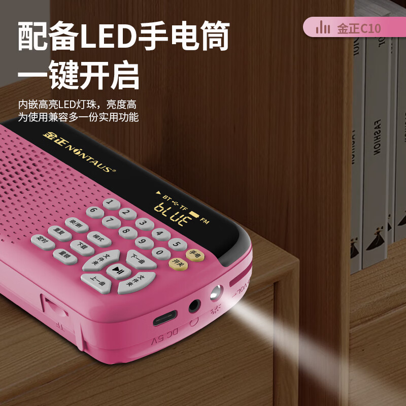 金正C10 随身蓝牙插卡播放器 FM 收音定时录音 配2800首儿歌 TF卡 儿童早教故事机 全频音质便携小音响 天空蓝 【基础款】C10主机