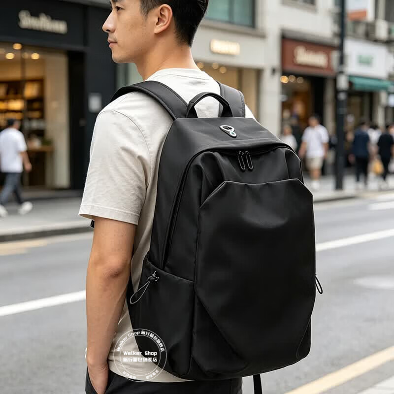 Walker Shop【品牌精选】双肩包男商务轻便旅行书包商务电脑大容量背包男士 黑色升级款【礼盒装/京仓发货/次日达】 30*18*45cm