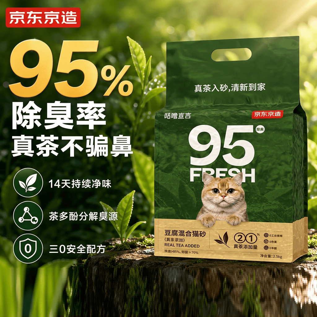 京东京造 真茶豆腐混合猫砂2.5kg*4 除臭抑菌低尘不粘底强吸水易结团