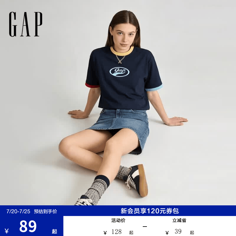 盖璞Gap男女装2026春季新款纯棉logo字母宽松短袖T恤百搭上衣 海军蓝 866079 M (170/92A)亚洲尺码