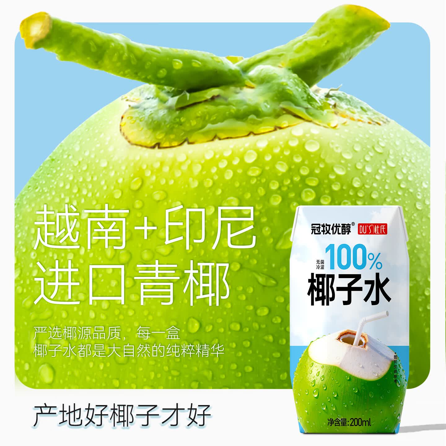 DU'S杜氏100%椰子水0脂肪0蔗糖含天然电解质饮料运动补水饮料整箱 100%椰子水200ml*12盒【清新体验】