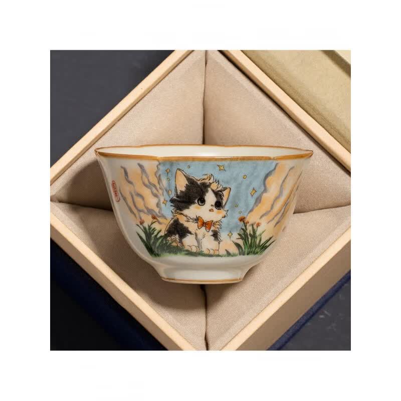汝窑开片猫型品茗杯可爱猫葵口茶杯个人冰裂釉茶盏 汝窑可爱猫葵口杯 200mL以下