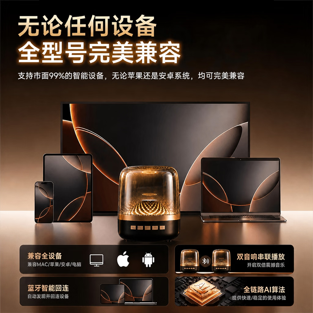 酷悦享琉璃升级无线蓝牙音箱 TWS互联立体声 柏林之声臻品环绕音 炫彩梦幻氛围灯 便携高颜值音响 白鎏金 大师级【臻品音质+实验室级声学优化+无级渐变流光】
