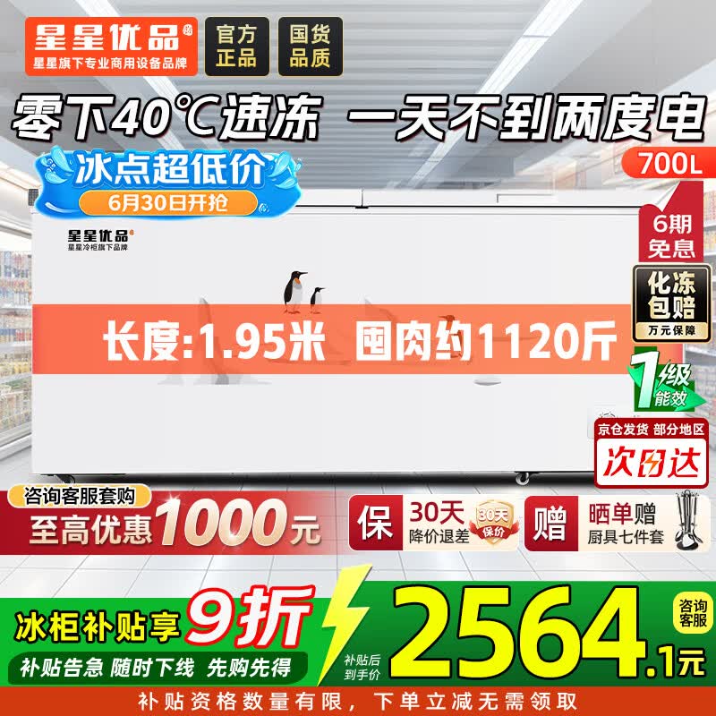 星星700升单温冰柜商用冷藏冷冻两用卧式冰箱大容量雪柜速冻保鲜柜节能-40℃冷冻柜BD/BC-700C/U