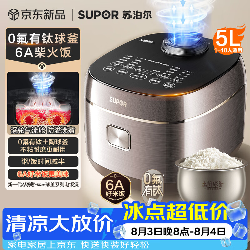 苏泊尔（SUPOR）电饭煲4-5人大容量5升小快有钛球釜家用不粘柴火饭多功能微压智能电饭锅F50X96