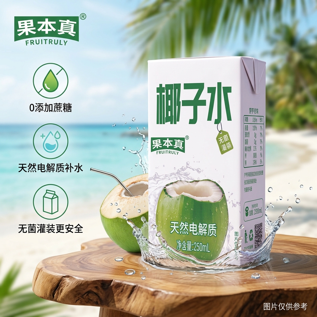 果本真椰子水 每100ml含钾150毫克 椰子水 夏季饮料整箱椰汁水饮品 椰子水250ml*10瓶