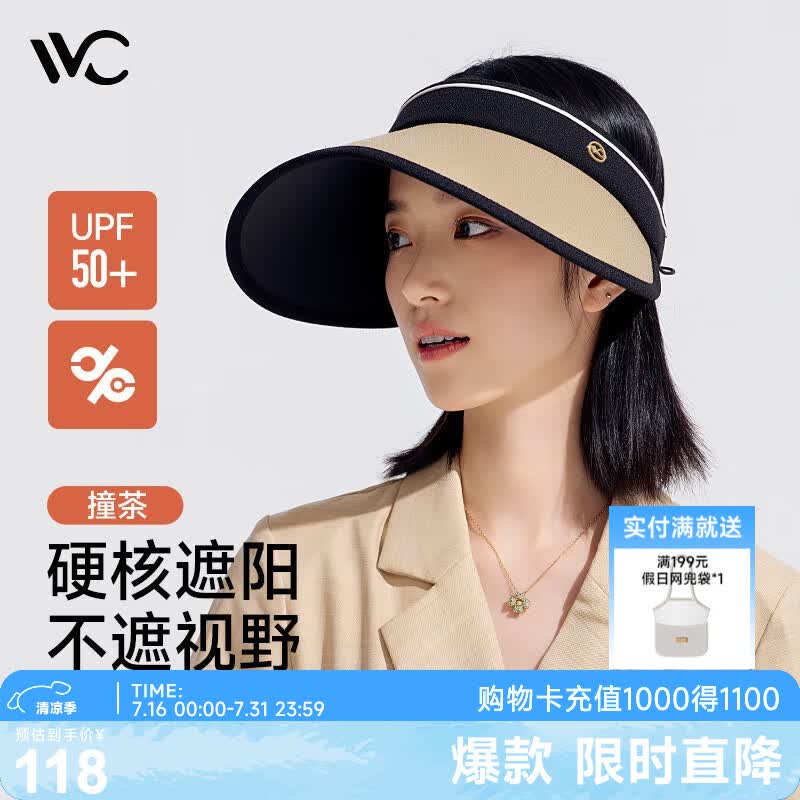 VVC成毅推荐防晒遮阳帽空顶帽遮脸防紫外线遮阳女帽子成人款-撞茶