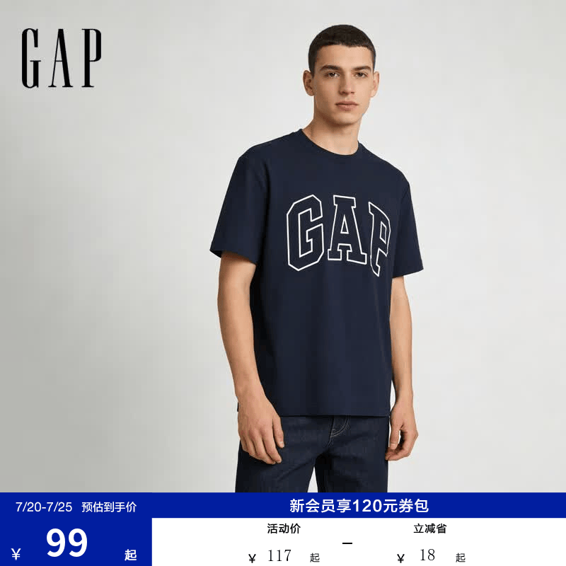 盖璞Gap男女装2026春季款纯棉印花logo短袖T恤美式725617 海军蓝 3XL (185/108A) 亚洲尺码
