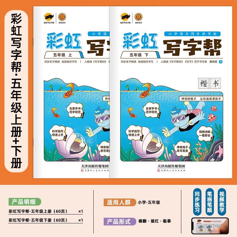 【年级可选】彩虹写字帮一二三四五六七八年级上下册语文教材同步课本同步正楷书回田米格小学生初中生练字帖钢笔临摹生字硬笔 人教版 五年级套装