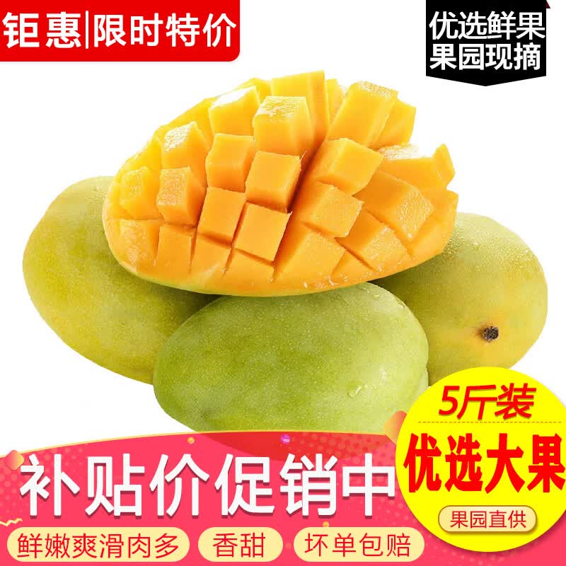 玖原农珍 源头直采凯特芒果当季现摘优选甜心芒果 新鲜水果 含箱5斤净果4.5斤（300-600g）