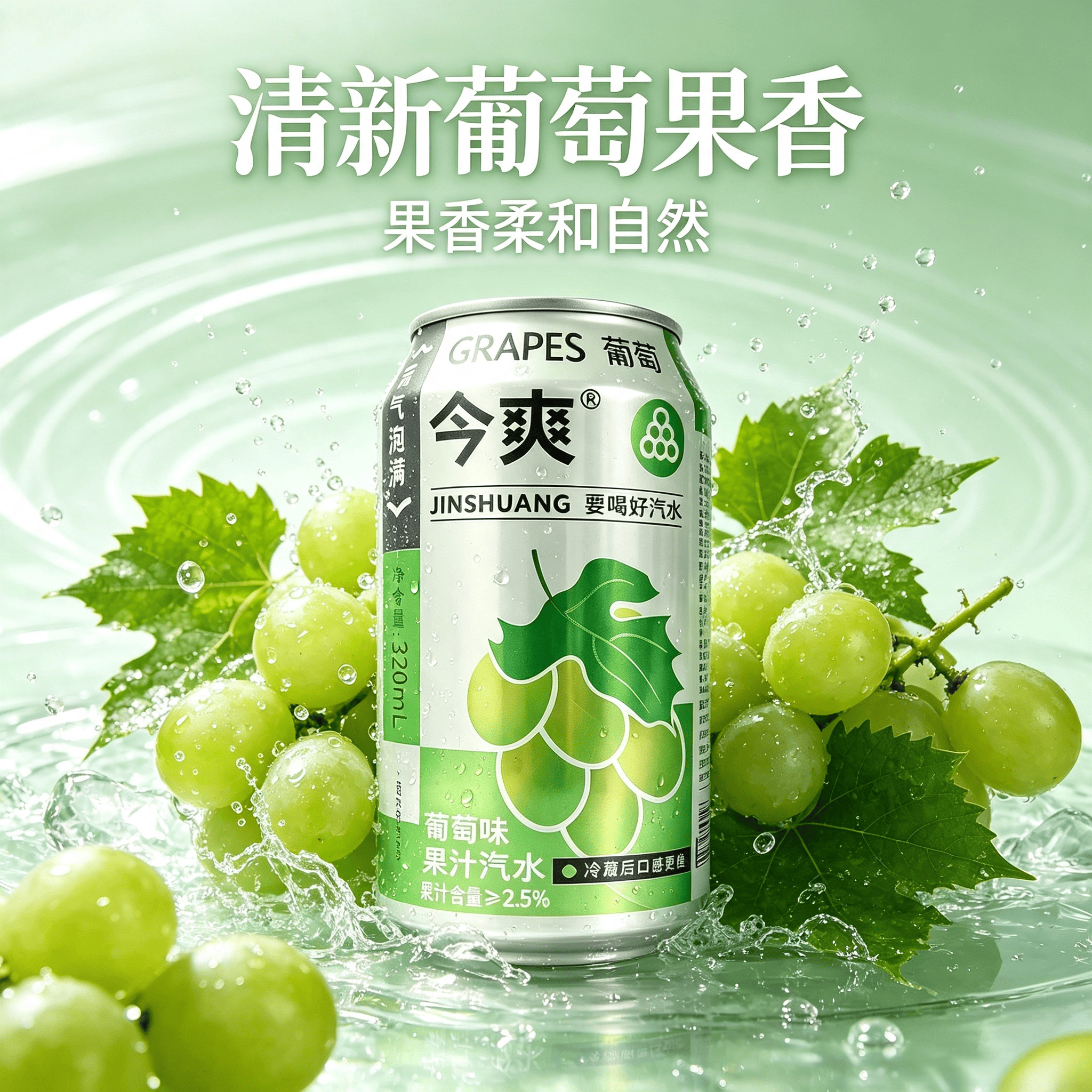 今爽葡萄汽水饮料气泡满满碳酸饮料320ml罐装气泡水果汁汽水厂家直发 24罐
