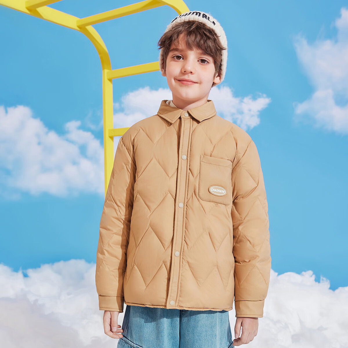 雪中飞儿童羽绒服轻薄保暖外套新款男女童装秋冬季亲少年洋气羽绒上衣 卡其色2250 130