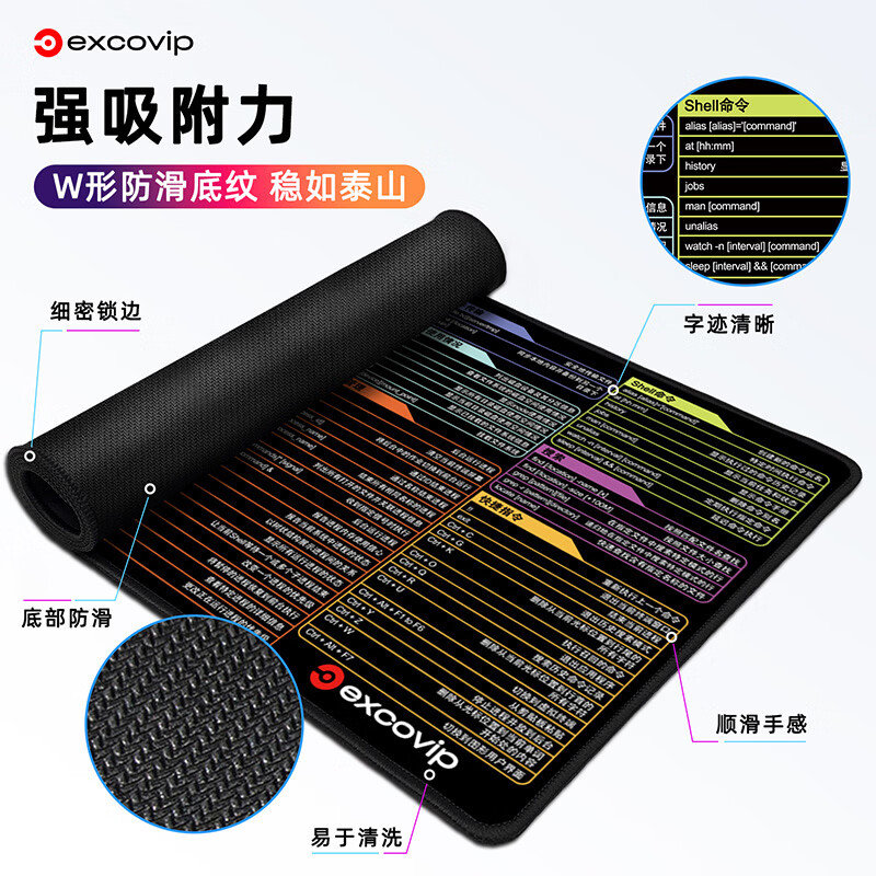 宜适酷Office办公设计快捷键鼠标垫大号 Excel/PS/CAD超大号桌垫锁边加大加厚编程剪辑SW/Linux/IDEA/C++ Linux命令快捷键 800x300x2mm