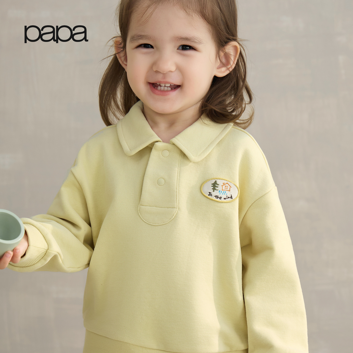 papa【糯米棉】爬爬秋季儿童polo领卫衣软糯透气亲肤男女宝宝上衣 黄色 100