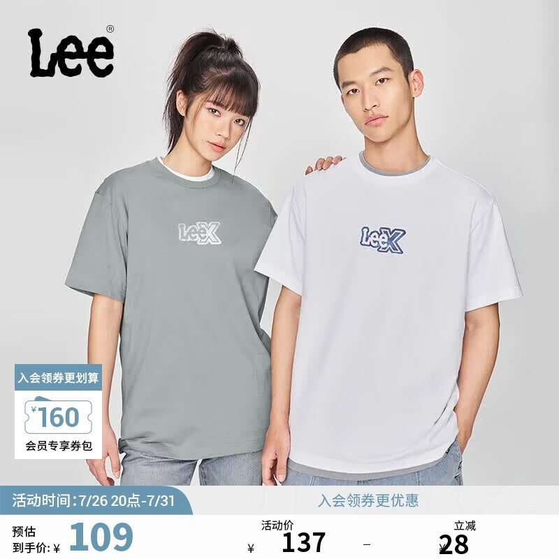Lee舒适版圆领Logo印花男女同款短袖T恤休闲