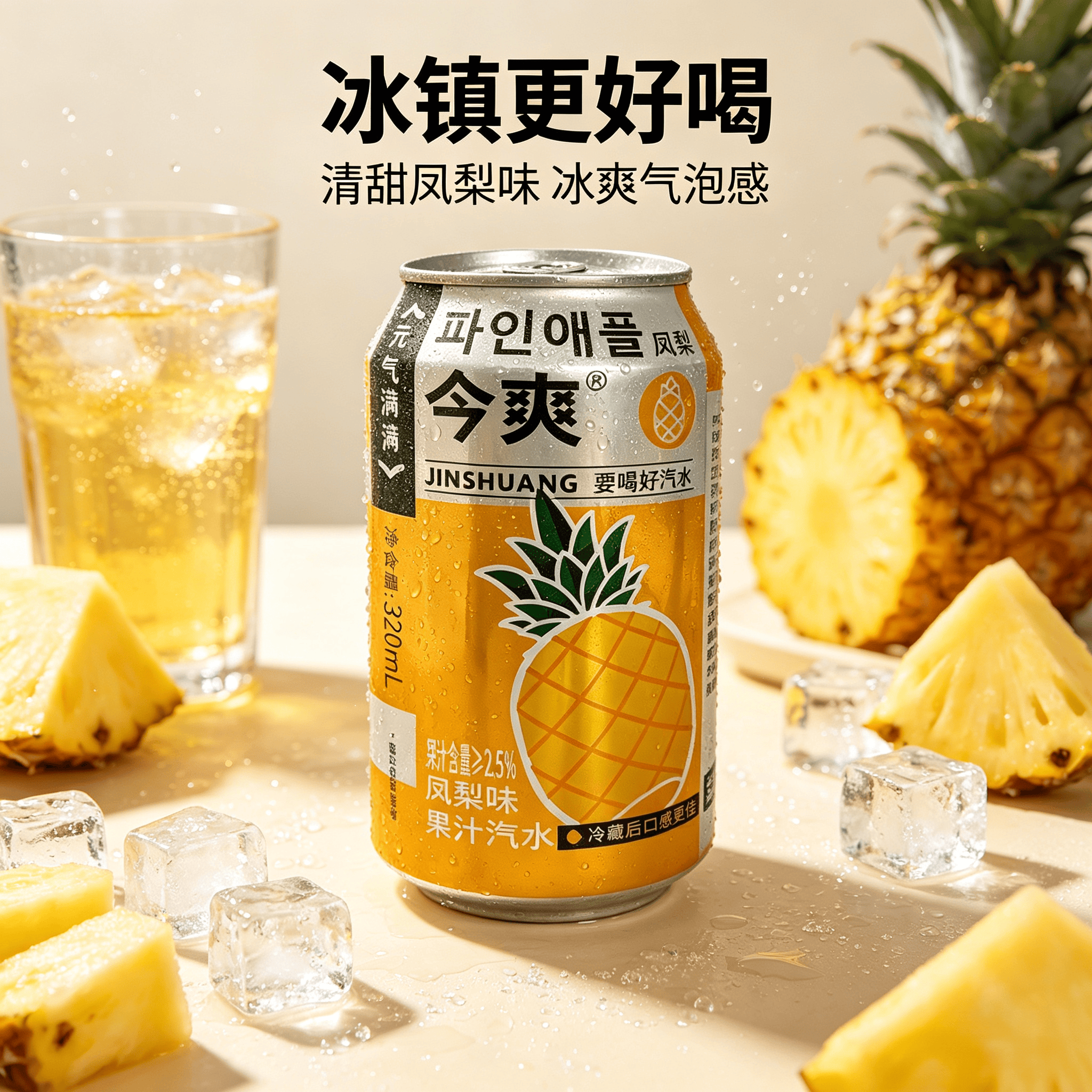 今爽凤梨汽水饮料气泡满满碳酸饮料320ml罐装气泡水果汁汽水厂家直发 24罐